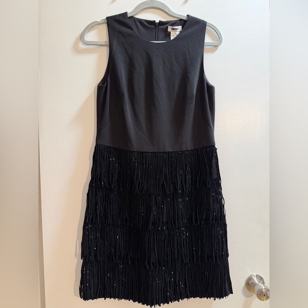 DKNY Black Sleeveless Dazzle Fringe Mini Dress